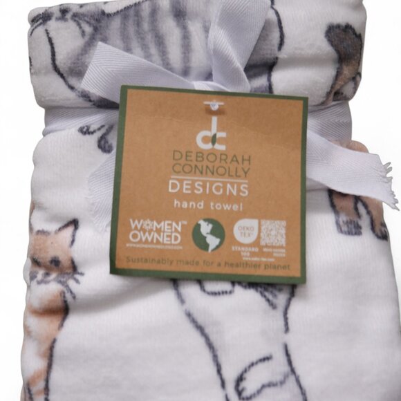 Deborah Connolly Hand Towels 27" Set of 2 Kitty Cat Gray Orange Tabby Siamese - Picture 2 of 4